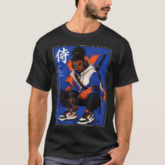 Zwarte Anime Samurai Streetwear Afro T-shirt