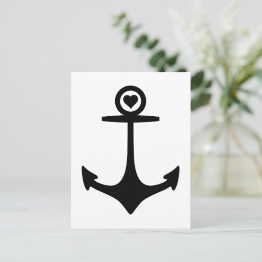 Zwarte anker met hart briefkaart (Staand voorkant)