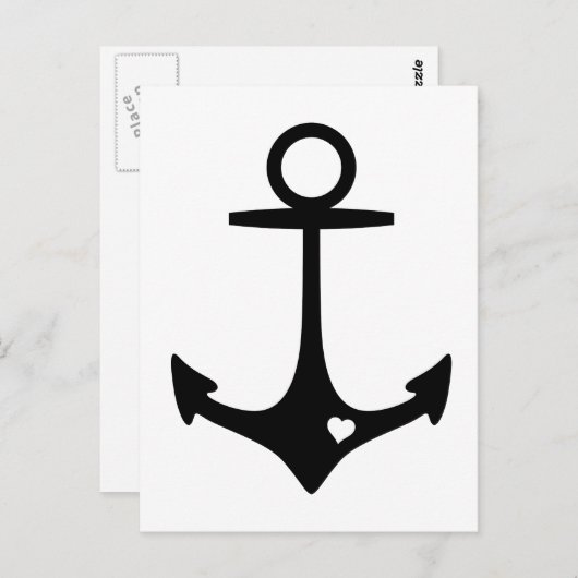 Zwarte anker met hart briefkaart (Voorkant / Achterkant)