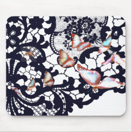 ZWARTE ANTIEK LACE PATROON BUTTERFLY MUISMAT