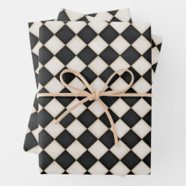 Zwarte & Antiek witte diamanten Inpakpapier Vel