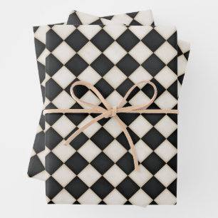 Zwarte & Antiek witte diamanten Inpakpapier Vel