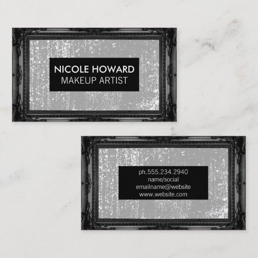 Zwarte Antieke Lijst | Grijs Grunge Textuur Visitekaartje (Voorkant / Achterkant)