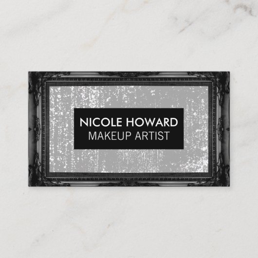 Zwarte Antieke Lijst | Grijs Grunge Textuur Visitekaartje (Voorkant)