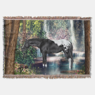 Zwarte Appaloosa Horse Waterfall Background Deken