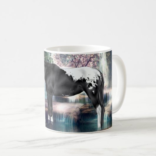 Zwarte Appaloosa Horse Waterfall Background Koffiemok (Voorkant rechts)