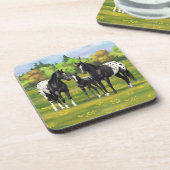 Zwarte appaloosa-paarden in de zomerperiode bier onderzetter (Linkerzijde)