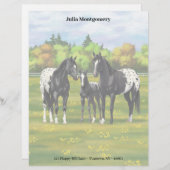 Zwarte appaloosa-paarden in de zomerperiode briefhoofd (Voorkant / Achterkant)