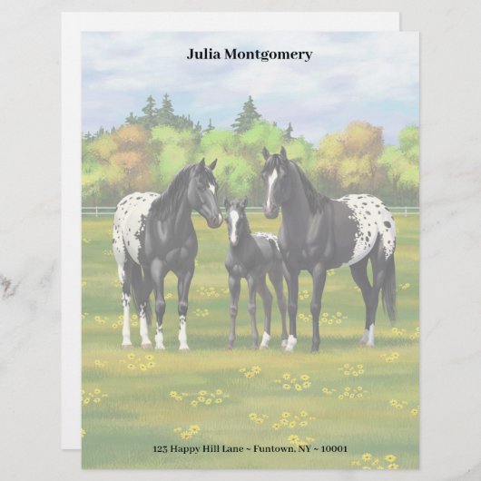 Zwarte appaloosa-paarden in de zomerperiode briefhoofd (Voorkant / Achterkant)