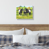 Zwarte appaloosa-paarden in de zomerperiode canvas afdruk (Insitu (Slaapkamer))