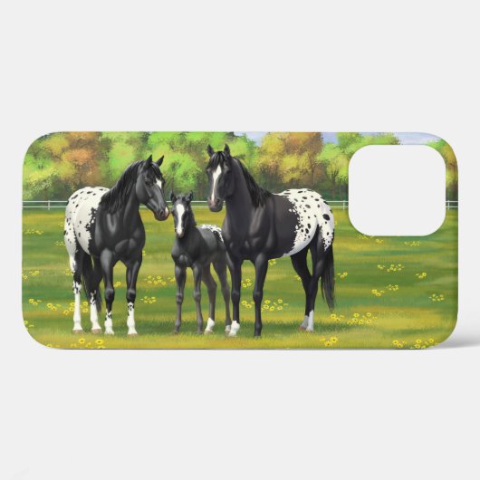 Zwarte appaloosa-paarden in de zomerperiode Case-Mate iPhone case (Achterkant (horizontaal))