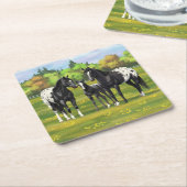 Zwarte appaloosa-paarden in de zomerperiode kartonnen onderzetters (Schuin)