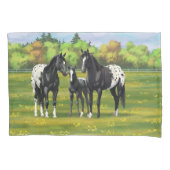 Zwarte appaloosa-paarden in de zomerperiode kussensloop (Voorkant-Links)