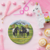 Zwarte appaloosa-paarden in de zomerperiode papieren bordje (Feest)