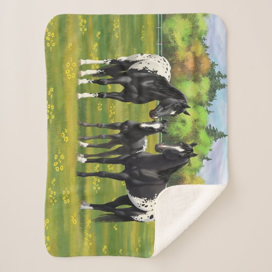 Zwarte appaloosa-paarden in de zomerperiode sherpa deken (Voorkant)