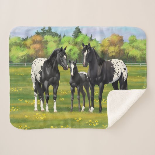 Zwarte appaloosa-paarden in de zomerperiode sherpa deken (Voorkant (horizontaal))