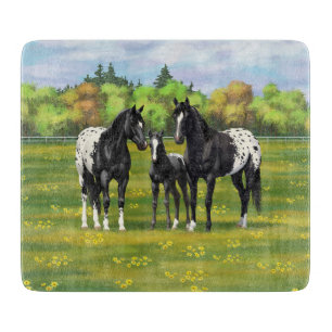 Zwarte appaloosa-paarden in de zomerperiode snijplank