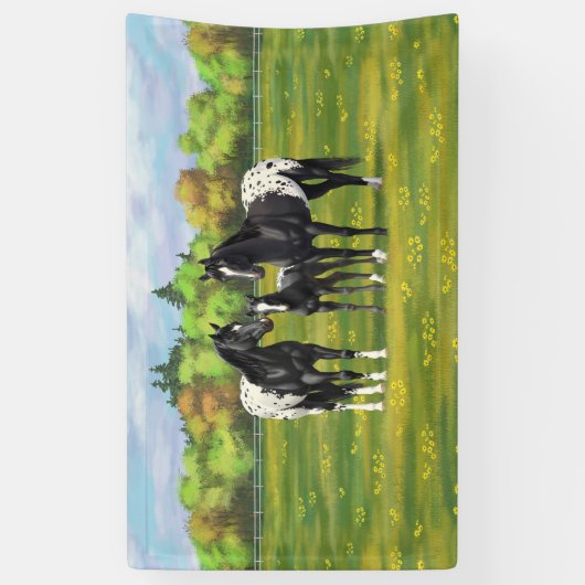 Zwarte appaloosa-paarden in de zomerperiode spandoek (Verticaal)
