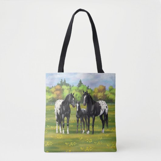 Zwarte appaloosa-paarden in de zomerperiode tote bag (Voorkant)