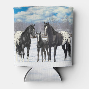 zwarte appaloosa-paarden in sneeuw blikjeskoeler