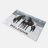 zwarte appaloosa-paarden in sneeuw deurmat (Schuin)