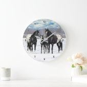 zwarte appaloosa-paarden in sneeuw grote klok (Huis)