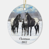 zwarte appaloosa-paarden in sneeuw keramisch ornament (Links)