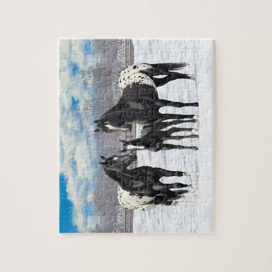 zwarte appaloosa-paarden in sneeuw legpuzzel (Verticaal)