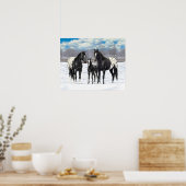zwarte appaloosa-paarden in sneeuw poster (Keuken)