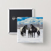 zwarte appaloosa-paarden in sneeuw vierkante button 5,1 cm (Voorkant /achterkant)