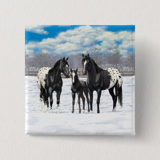 zwarte appaloosa-paarden in sneeuw vierkante button 5,1 cm (Voorkant)
