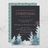 ZWARTE AQUA DENNENBOOM BESNEEUWD BOS KERSTFEEST FEESTDAGENKAART (Voorkant / Achterkant)