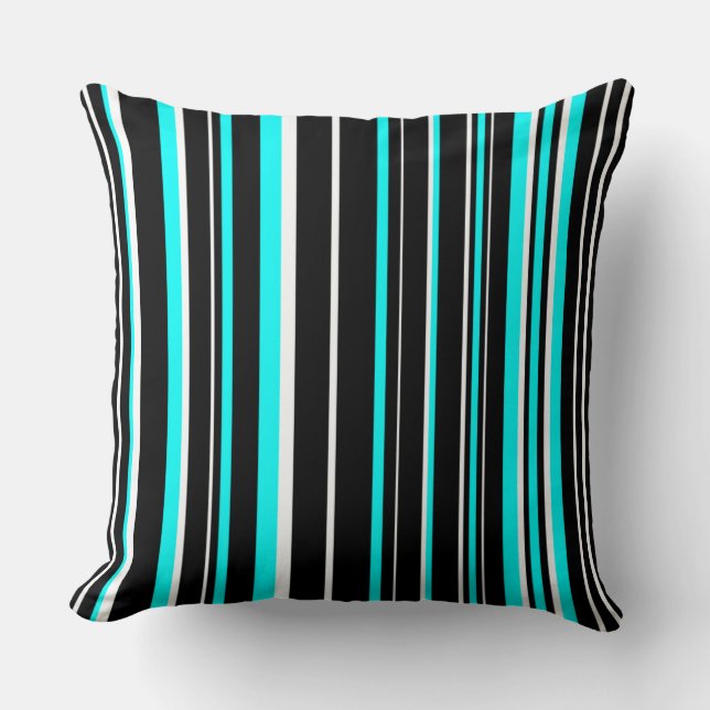Zwarte, aqua en witte barcode streep kussen (Voorkant)
