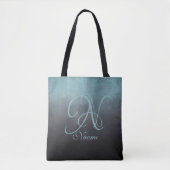Zwarte Aqua Green stijlvolle rustige monogram Tote Bag (Voorkant)