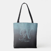 Zwarte Aqua Green stijlvolle rustige monogram Tote Bag (Achterkant)