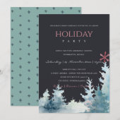 ZWARTE AQUA PINE TREE SNOWY FOREST CHRISTMAS PARTI FEESTDAGENKAART (Voorkant / Achterkant)
