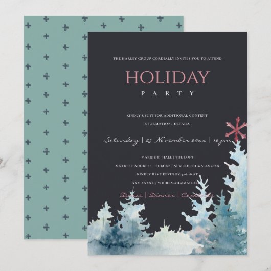 ZWARTE AQUA PINE TREE SNOWY FOREST CHRISTMAS PARTI FEESTDAGENKAART (Voorkant / Achterkant)