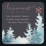ZWARTE AQUA PINK FOREST STAR PINE CHRISTMAS ADRES VIERKANTE STICKER<br><div class="desc">Als u nog meer aanpassingen nodig hebt,  kunt u mij op yellowfebstudio@gmail.com vrij klikken.</div>