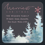 ZWARTE AQUA PINK FOREST STAR PINE CHRISTMAS ADRES VIERKANTE STICKER<br><div class="desc">Als u nog meer aanpassingen nodig hebt,  kunt u mij op yellowfebstudio@gmail.com vrij klikken.</div>