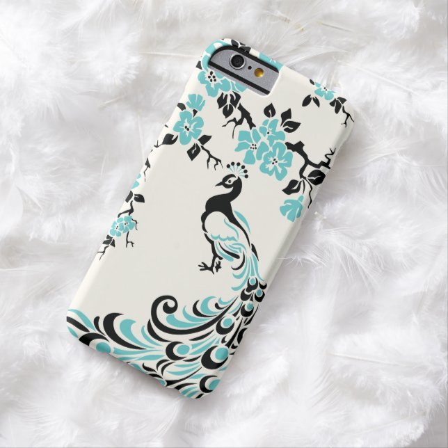 Zwarte, aquablauwe pauw & kersenbloesems Case-Mate iPhone case (Voorbeeld)