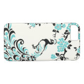 Zwarte, aquablauwe pauw & kersenbloesems Case-Mate iPhone case (Achterkant (Horizontaal))