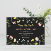 Zwarte aquarel bloem lente bruiloft save the date (Staand voorkant)