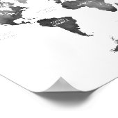 Zwarte Aquarel Continenten & Oceanen Wereldkaart Poster (Hoek)