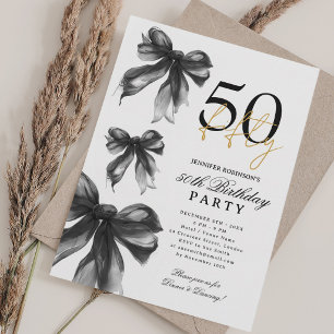 Zwarte Aquarel Coquette Strik 50e Verjaardagsfeest Kaart