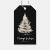 Zwarte Aquarel Kerstboom Cadeau Cadeaulabel (Voorkant)