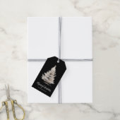 Zwarte Aquarel Kerstboom Cadeau Cadeaulabel (Met Touw)