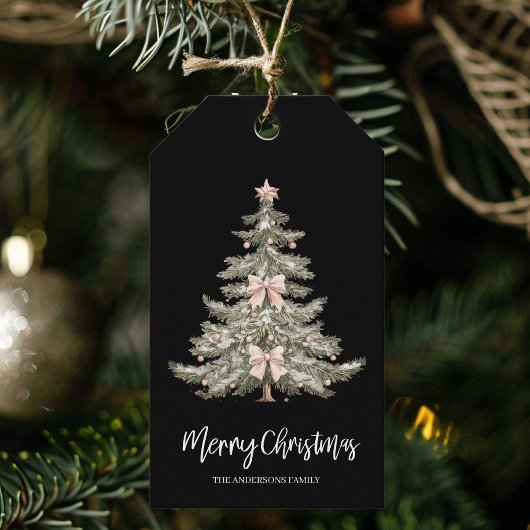 Zwarte Aquarel Kerstboom Cadeaulabel