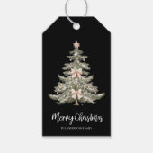 Zwarte Aquarel Kerstboom Cadeaulabel (Voorkant)