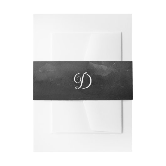Zwarte Aquarel Kringelende Script Monogram Uitnodigingen Wikkel (Voorkant Voorbeeld)
