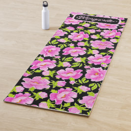 Zwarte Aquarel Pioenrozen Bloemen Yogamat